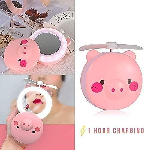 Cartoon Cute LED Lights Mirror Pocket Fan