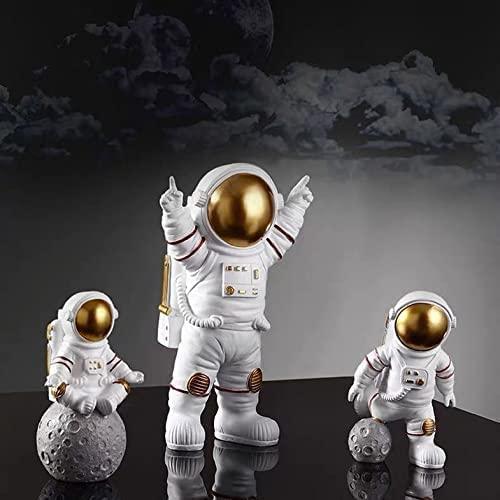 Astronaut Spaceman Statue Ornament Set of 3 - Golden