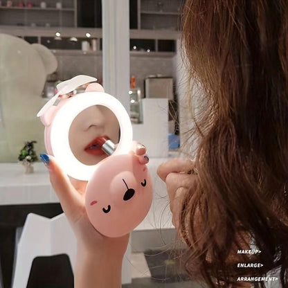 Cartoon Cute LED Lights Mirror Pocket Fan