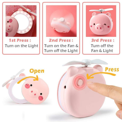 Cartoon Cute LED Lights Mirror Pocket Fan