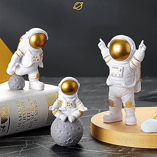Astronaut Spaceman Statue Ornament Set of 3 - Golden