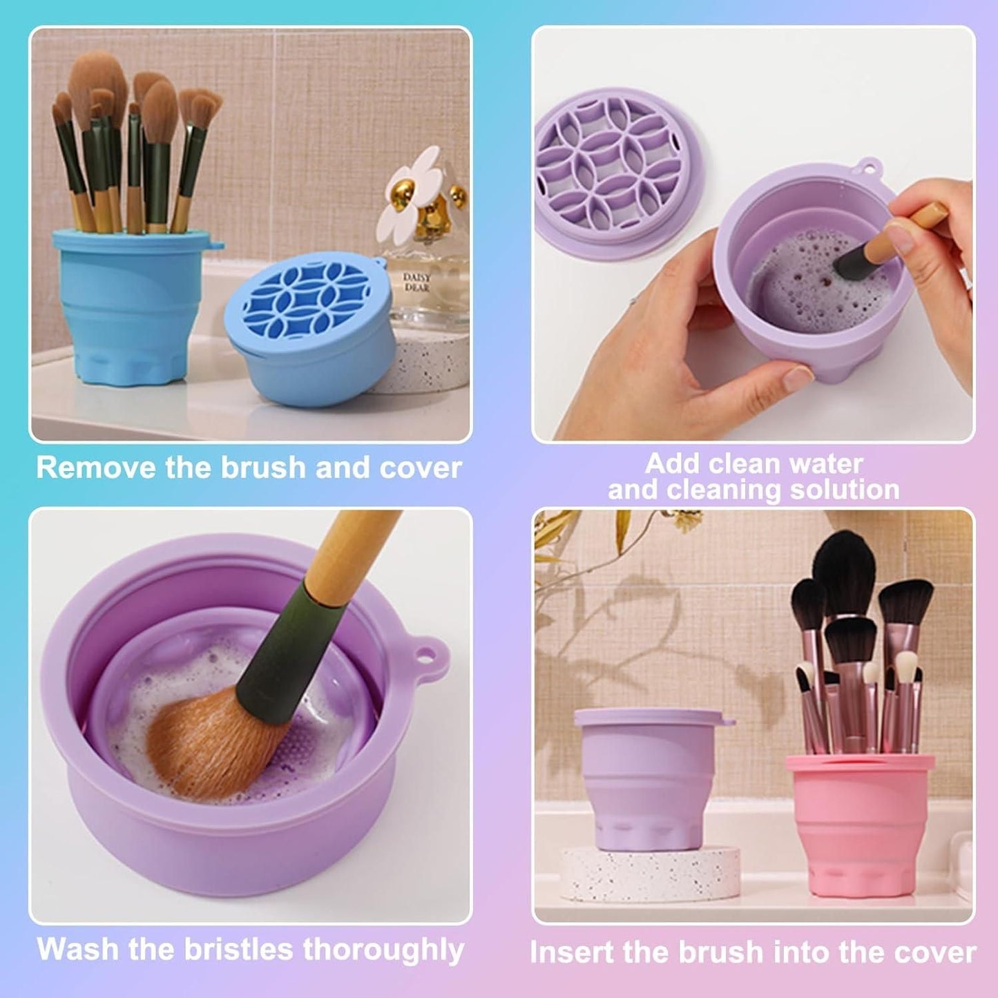 Silicone Makeup Brush Cleaning Cup - Foldable Beauty Tool Organizer