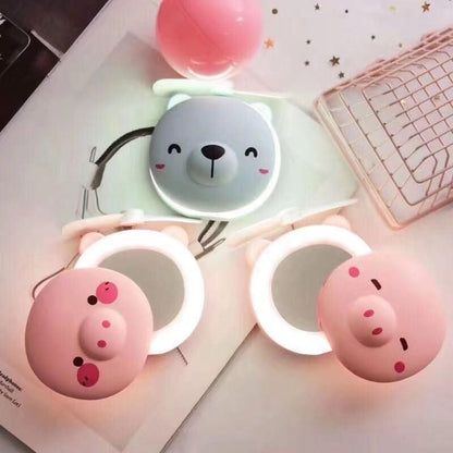 Cartoon Cute LED Lights Mirror Pocket Fan
