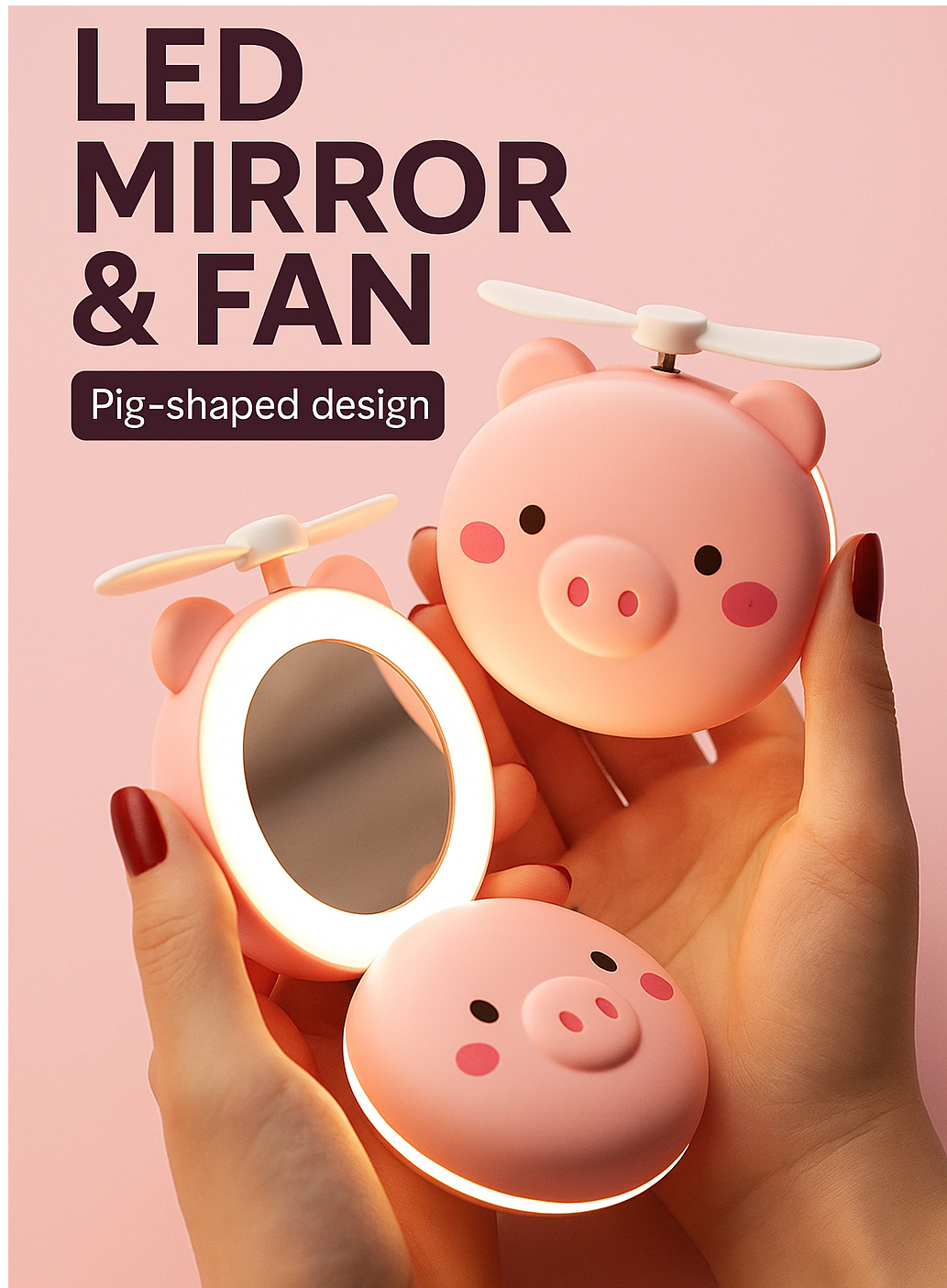 Cartoon Cute LED Lights Mirror Pocket Fan
