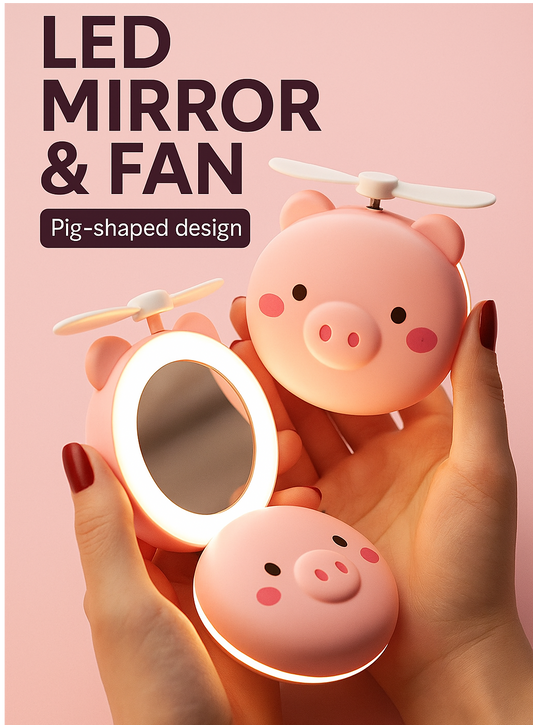 Cartoon Cute LED Lights Mirror Pocket Fan